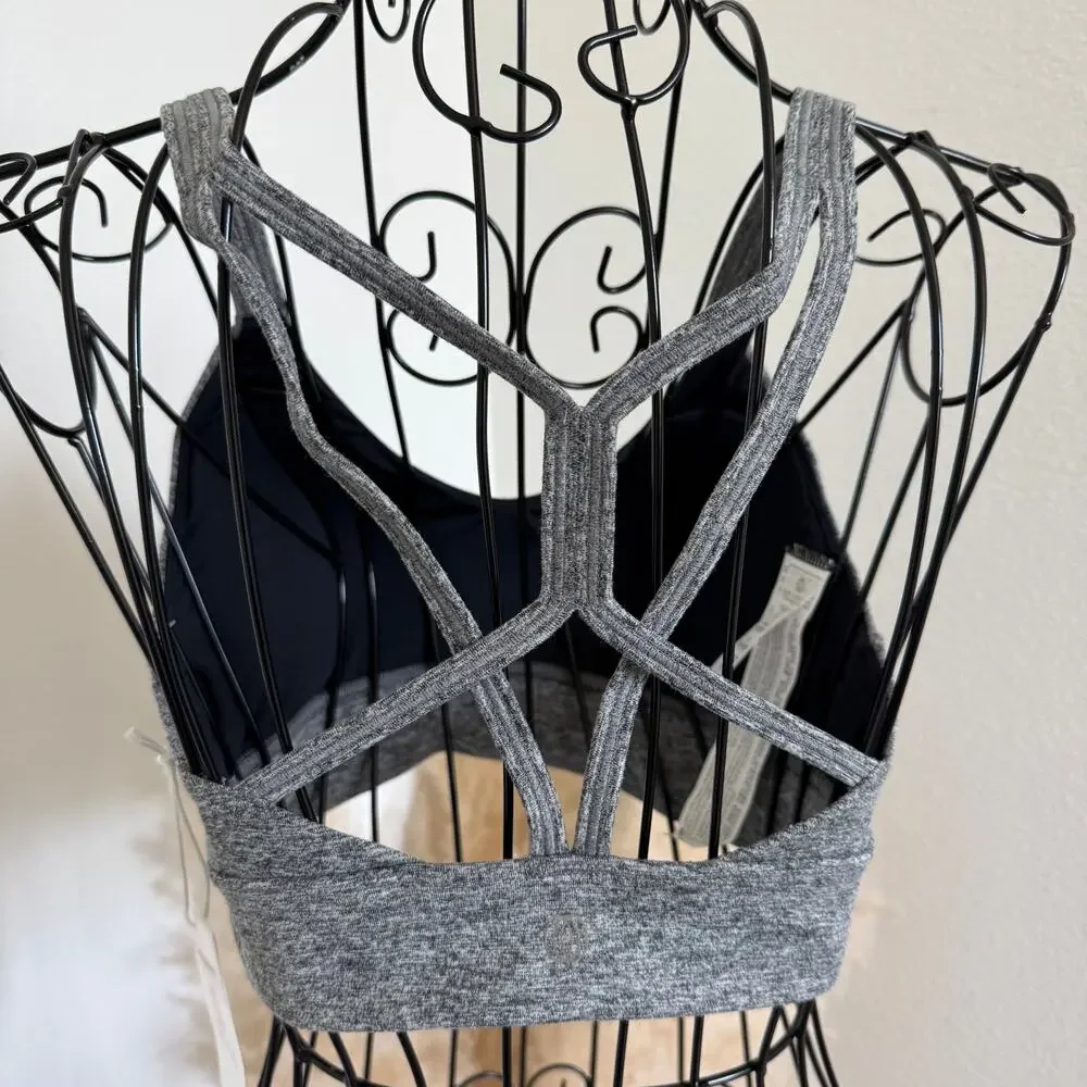 Balance Collection Strappy Back Heathered Gray Low Impact Sports Bra NEW Small